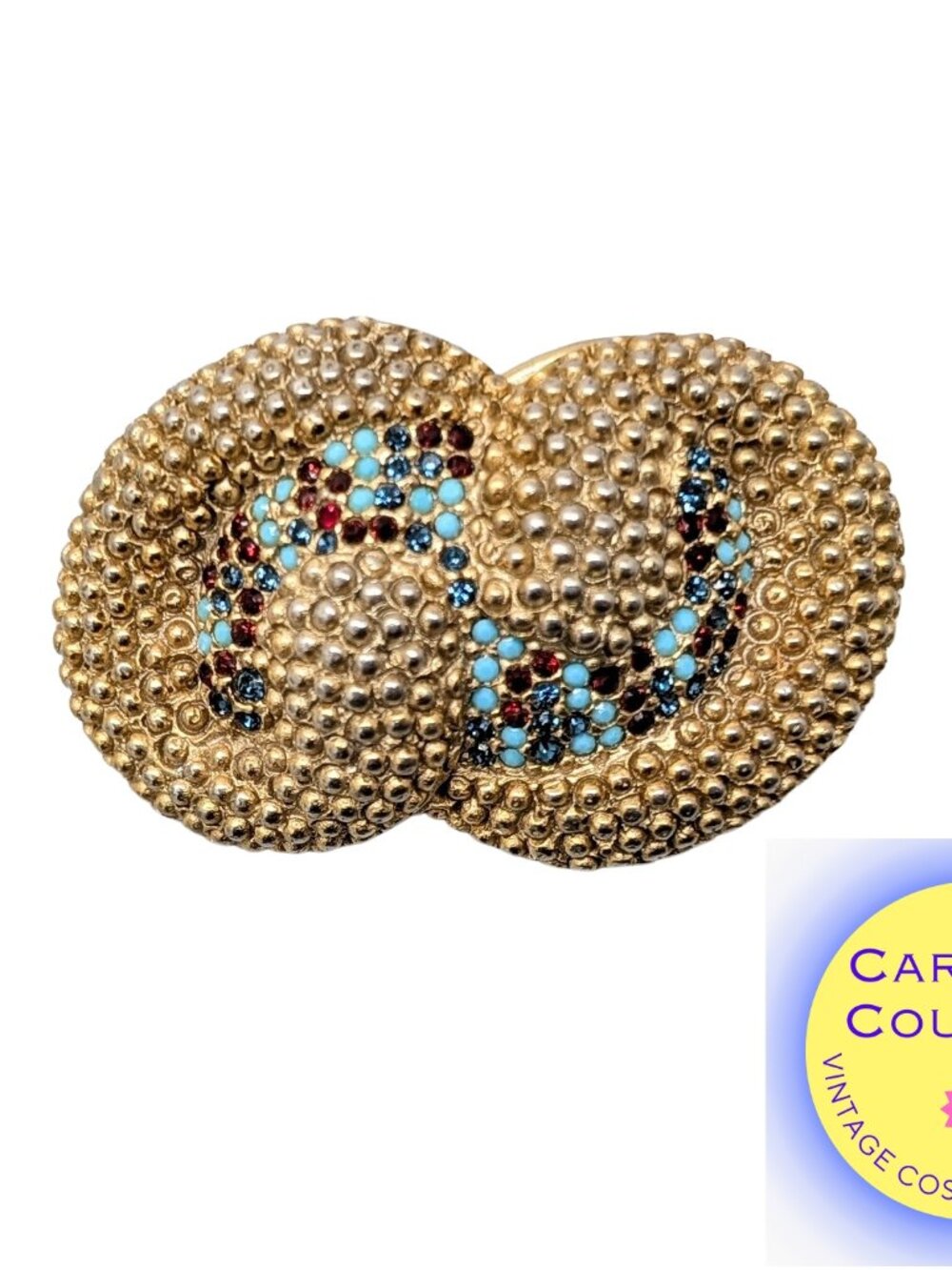 Vintage 1980s Signed Les Bernard Faux-Sapphire, Ruby & Turquoise Rhinestone Pin